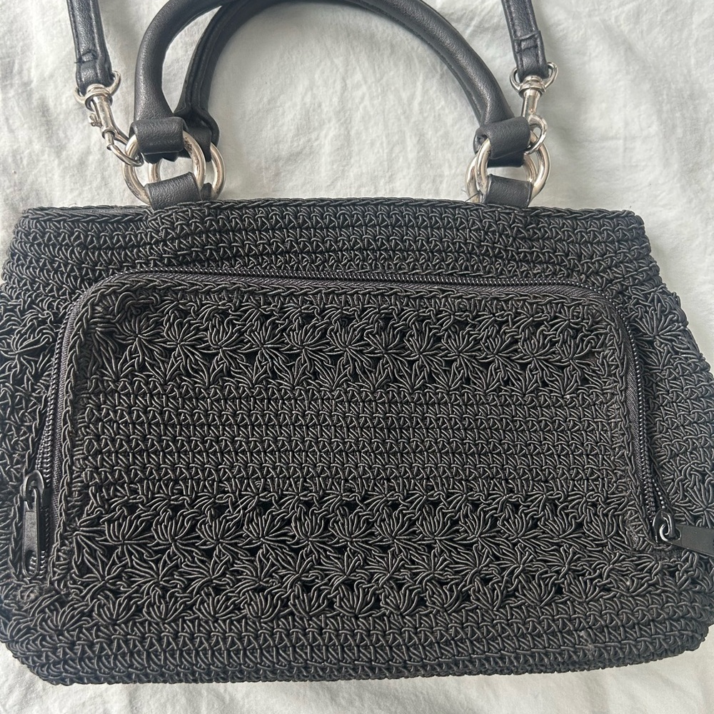 Worthington Black crochet Shoulder Bag with Interior Zip Pocket